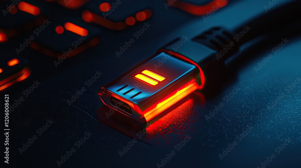 Fototapete Focused image of an encrypted USB drive with an active LED indicator, emphasizing its durable design for portable data security.