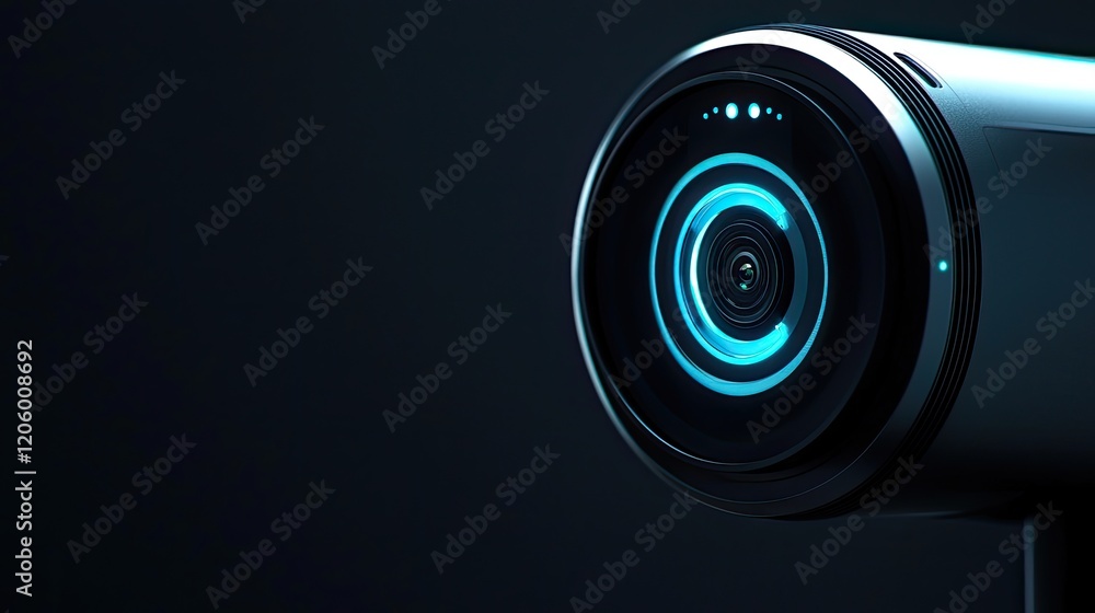 Poster macro shot of a smart security camera lens showcasing motion detection and night vision technology f