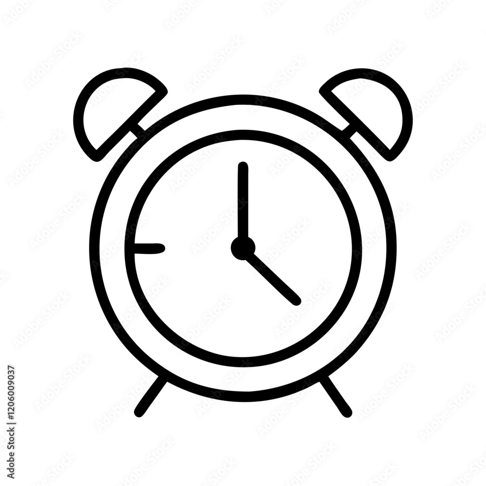 Poster simple alarm clock icon, simple alarm clock line art - simple line art of simple alarm clock, perfec
