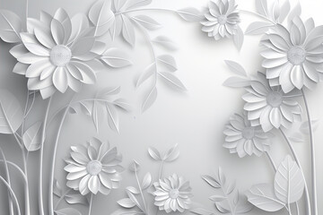 Obraz premium Cluster of white daisy flowers casting soft shadows on a white background, minimal sunlight
