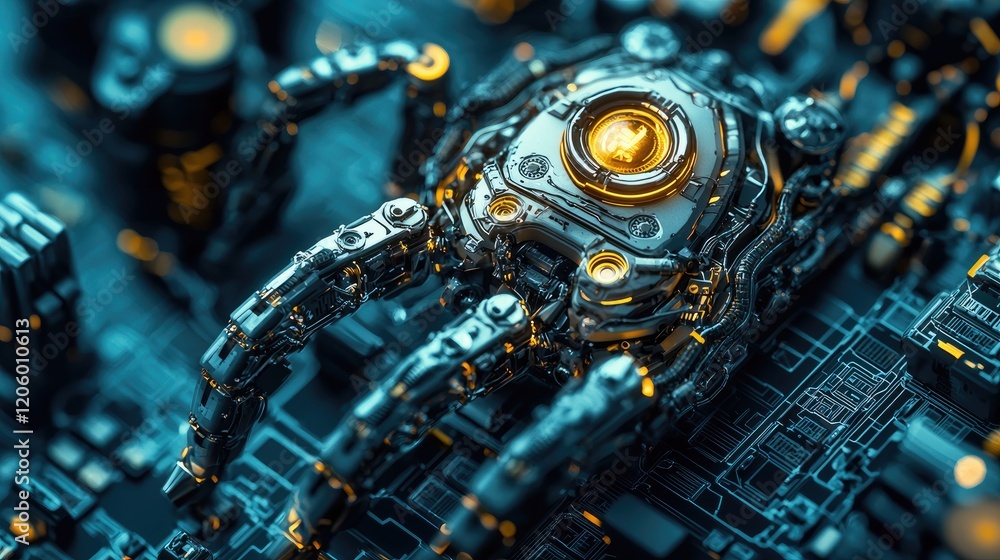 Poster Detailed macro image of a micro-robot featuring an intricate design that highlights advanced miniaturization technology.