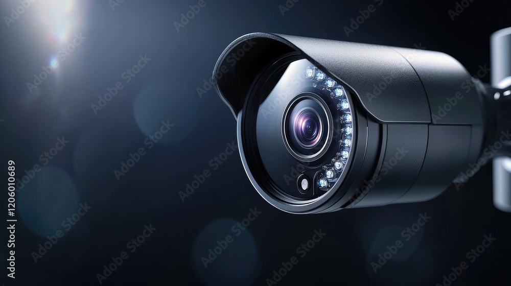 Aufkleber Macro shot of a smart security camera lens showcasing motion detection and night vision technology for home safety.