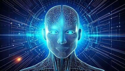 Futuristic Artificial Intelligence Image: Drones, Robots, Machine Learning, and Advanced AI Technology in a Sci-Fi Setting
