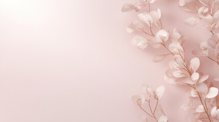 Naklejka premium Elegant minimalist wedding invitation design featuring sheer white leaves and a soft pink background