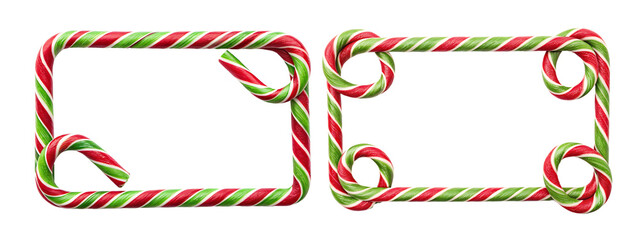 Horizontal frame made of red and green candy cane set isolated with transparent background