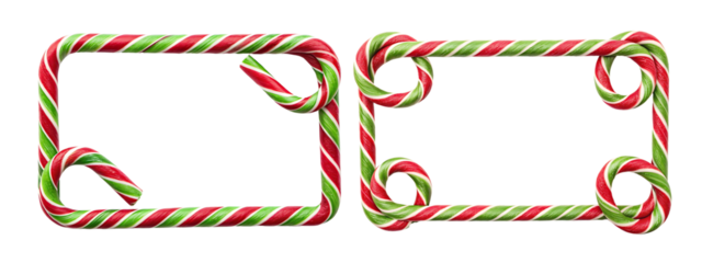 Horizontal frame made of red and green candy cane set isolated with transparent background