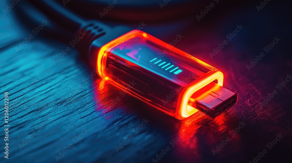 Poster focused image of an encrypted usb drive with an active led indicator, emphasizing its durable design
