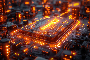 Obraz premium Glowing processor with tracks and elements. Generative AI
