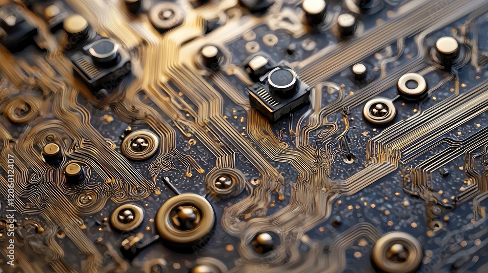 Aufkleber Macro image of a modern AI processor illustrating neural networks on a compact, stylish chip.
