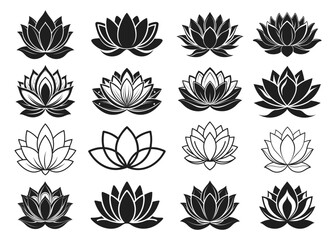Obraz premium Lotus flower icon vector silhouette illustration on black and white.