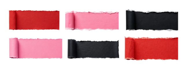 Horizontal red, pink, black, tape set isolated on transparent background