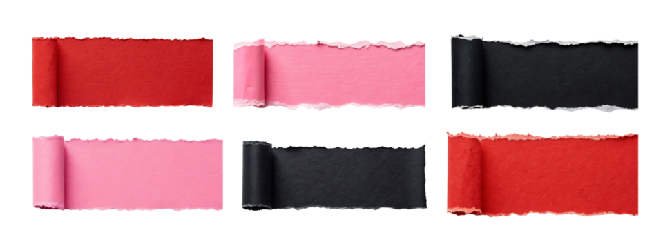 Horizontal red, pink, black, tape set isolated on transparent background
