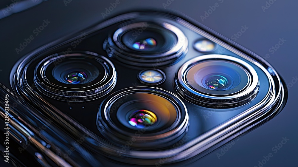 Aufkleber macro view of a smartphone s camera module featuring a multi-lens arrangement with detailed reflecti