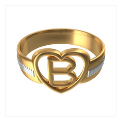 Gold Heart Wedding Ring Initial B