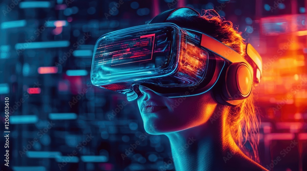 Poster an advanced vr headset featuring lightweight design and immersive technology.