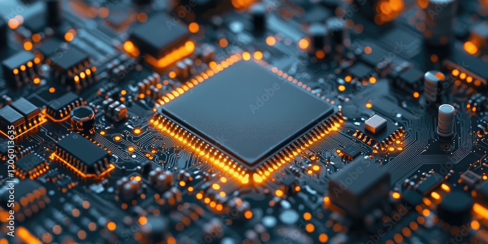 Aufkleber a microchip on a circuit board featuring fine details and sharp edges, ideal for modern, technology-focused designs.