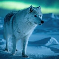 Obraz premium Arctic Wolf Under Northern Lights 