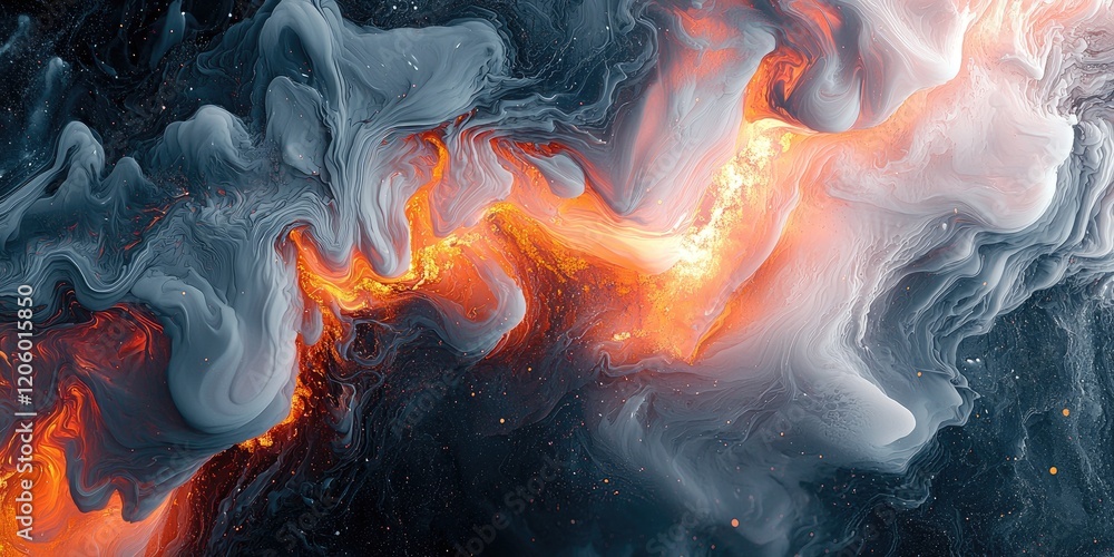 Poster an abstract image featuring flowing patterns in fluid art that dynamically intertwine and blend, uti