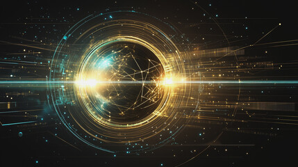 Obraz premium Abstract background with Colorful circle lines. Digital future technology . Abstract business connection of lines from nodes innovation of communication in the network.