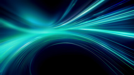 Luminous turquoise lines speed. Neon color glowing lines background, high-speed light trails effect