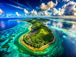 Guam Aerial View: 3D Mollweide Projection Satellite Imagery - Island Paradise