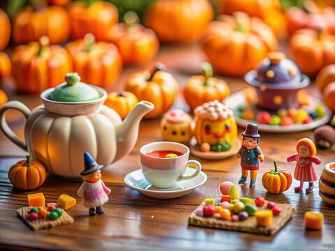 Halloween Candy & Tea Party: Find the Differences Puzzle & Coloring Page - Tilt-Shift Photo