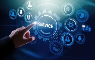 Obraz premium Service support customer help call center Business technology button on virtual screen