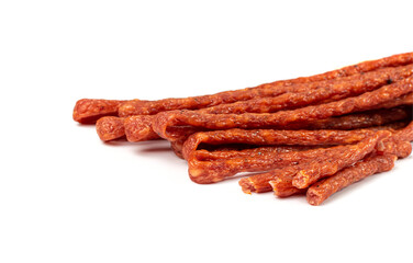Dried Smoked Sausage Isolated, Thin Salami Sticks, Dry Embutido, Thin Bratwurst Sausage