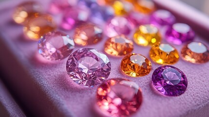 Dazzling Array of Sparkling Gems Displayed on Soft Velvet Surface