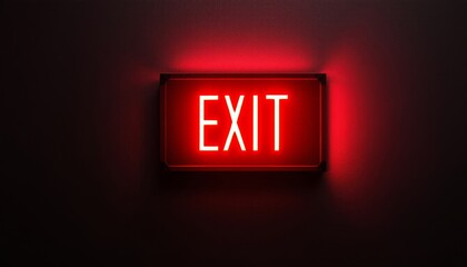 Illuminated Red Exit Sign on Dark Wall Guiding the Way Out of Darkness