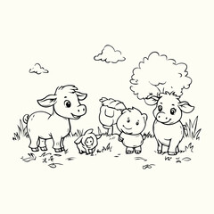 Farm Animal Line Art Drawings Detailed Sketches of Farm Animals for Nature Art and Design