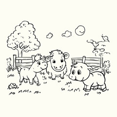 Farm Animal Line Art Drawings Detailed Sketches of Farm Animals for Nature Art and Design