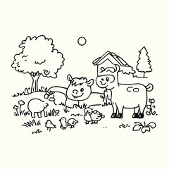 Farm Animal Line Art Drawings Detailed Sketches of Farm Animals for Nature Art and Design