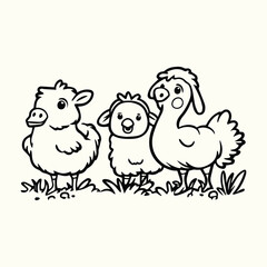 Farm Animal Line Art Drawings Detailed Sketches of Farm Animals for Nature Art and Design