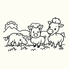 Farm Animal Line Art Drawings Detailed Sketches of Farm Animals for Nature Art and Design