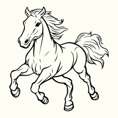 A Detailed Line Art Drawing of a Horse in Motion, Capturing its Grace and Energy