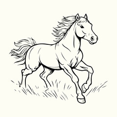 A Detailed Line Art Drawing of a Horse in Motion, Capturing its Grace and Energy
