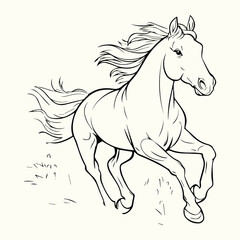 A Detailed Line Art Drawing of a Horse in Motion, Capturing its Grace and Energy