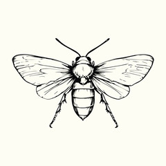 Black and White Bee Drawing Detailed Sketch of a Honey Bee for Nature Art and Design