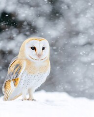 Majestic Barn Owl in Winter Wonderland Snowy Scene