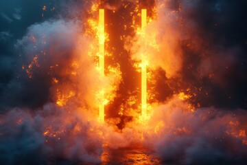Fototapeta premium A stylized smoke effects surrounding a product, with glowing embers and abstract light patterns creating a dynamic and captivating visual effect.