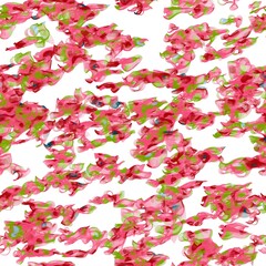 Multicolored random flying brush strokes. Veil or fish net imitation. Cornell red, dark pink, apple green, grey blue and prussian blue colors on the white background. Seamless hand drawn pattern