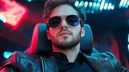 futuristic theme businessman with glowing neon light background, online business and technology adaptation advantage concept	
