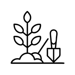 tree planting icon, tree planting line art - simple line art of tree planting, perfect for tree planting logos and icons
