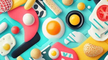 Abstract keto diet modern geometric pattern, colorful tile with fatty and healthy natural products.