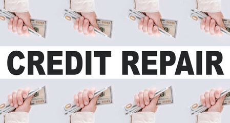 Credit Repair text on paper card with, background