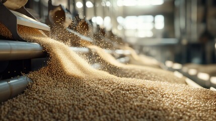 Soybean meal being packaged into feed bags, Main keyword soybean meal, Concept ready for distribution