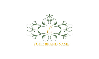 Monogram frame. Classic decorative element with letter E and place for text. Letter pattern.