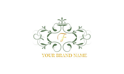 Monogram frame. Classic decorative element with letter F and place for text. Letter pattern.
