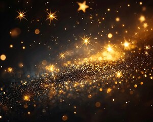 Obraz premium Golden glitter and stars on black background.